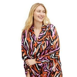 Diane Von Furstenberg Target Long Sleeve Notch Collar Disco Zebra Pj Top XXS